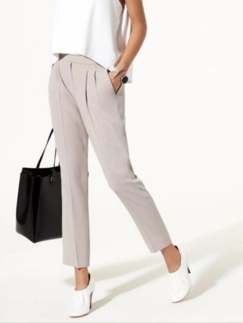 Aritzia Babaton Cohen Pants Cropped Pleated Ashen Gray Stone Minimalist Womens 2 - Picture 8 of 8